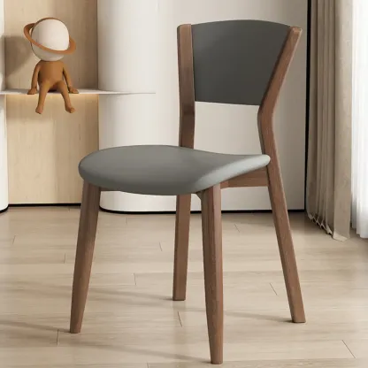 Simple Wooden Open Back Faux Leather Upholstered Dining Chair Image - 6