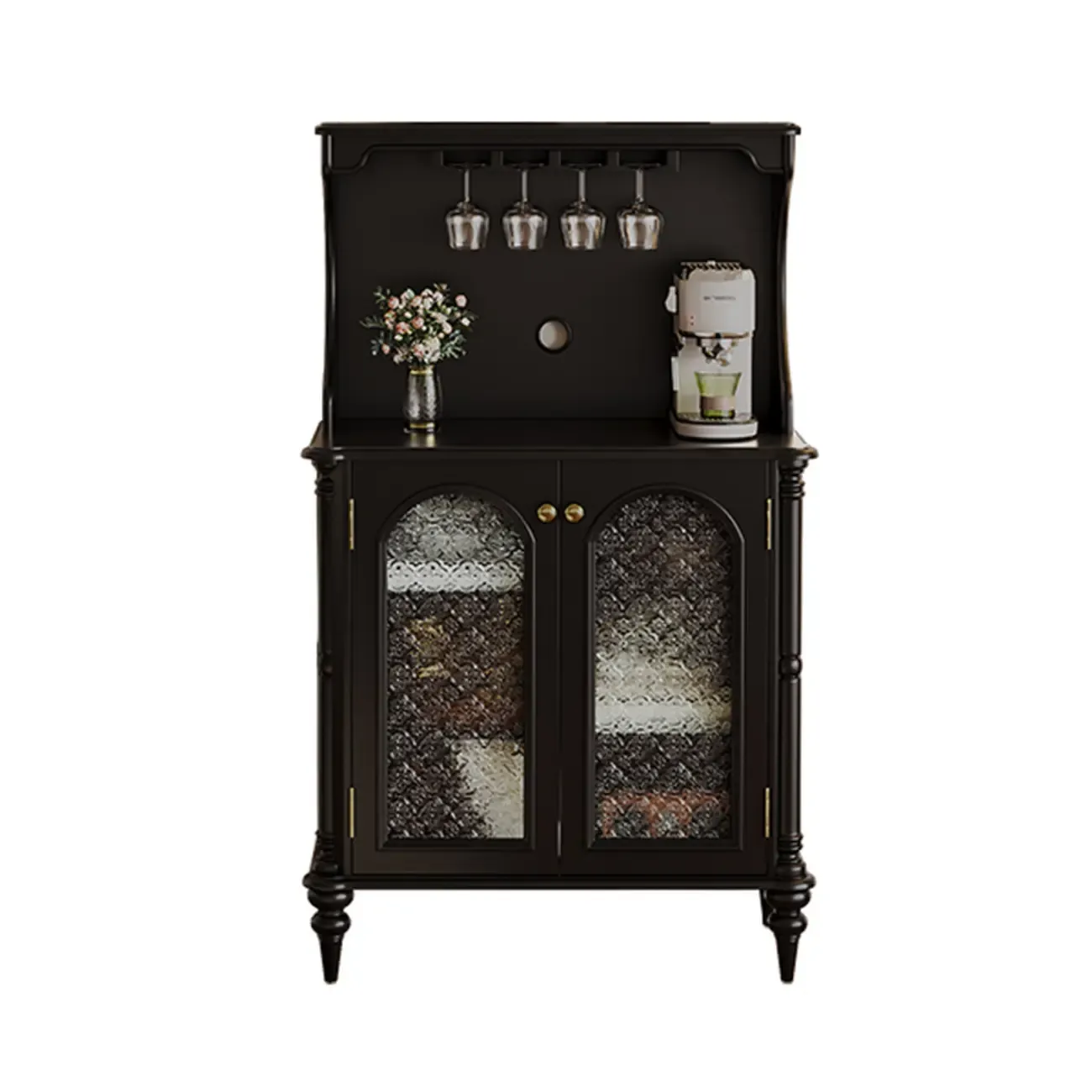 Wooden Display Cabinet with Stemware Shelf for Kitchen Image - 4