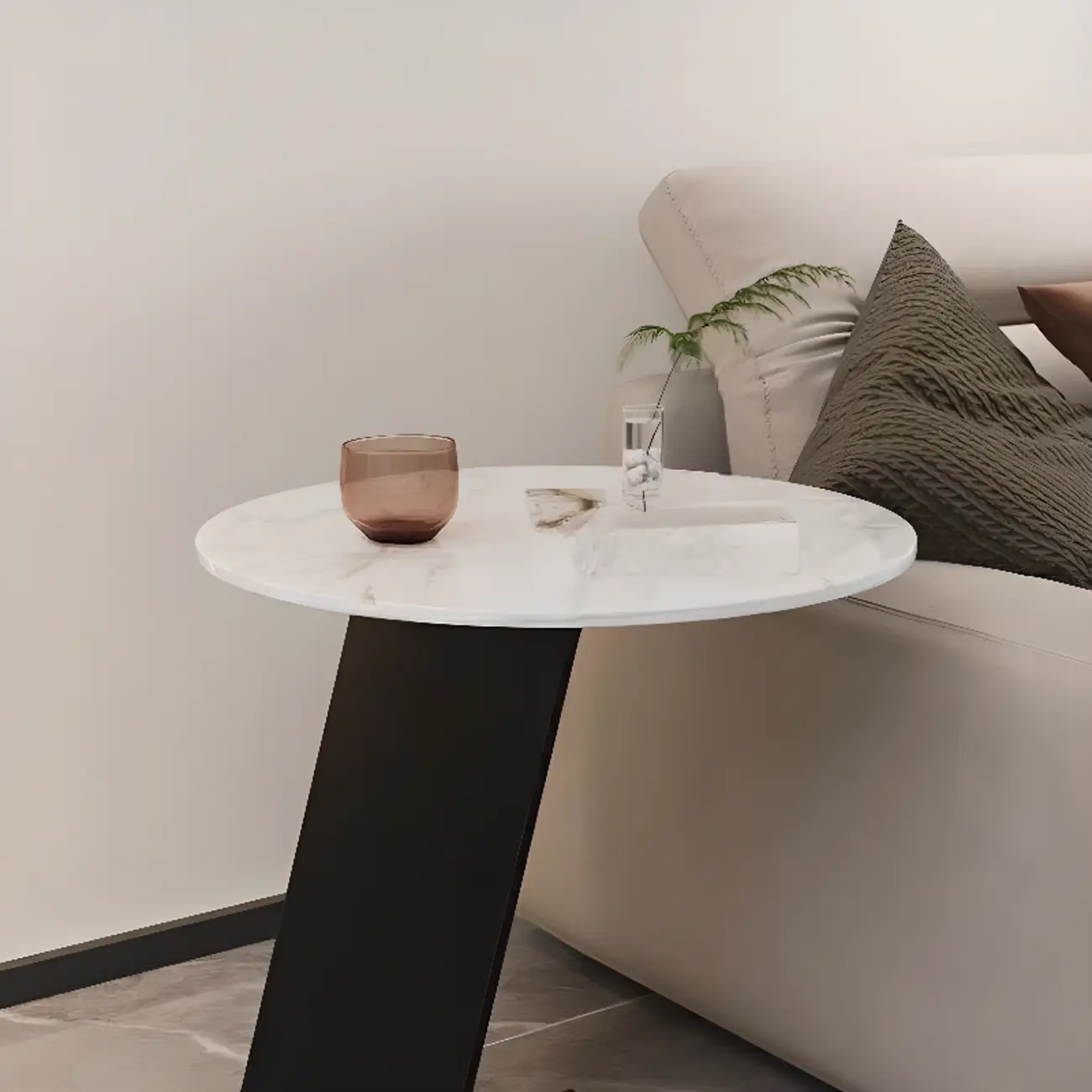 Black Metal Base Round C-Shaped Marble Side Table for Couch Image - 8 | homeyfad
