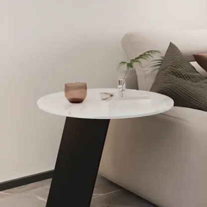 Black Metal Base Round C-Shaped Marble Side Table for Couch Image - 8