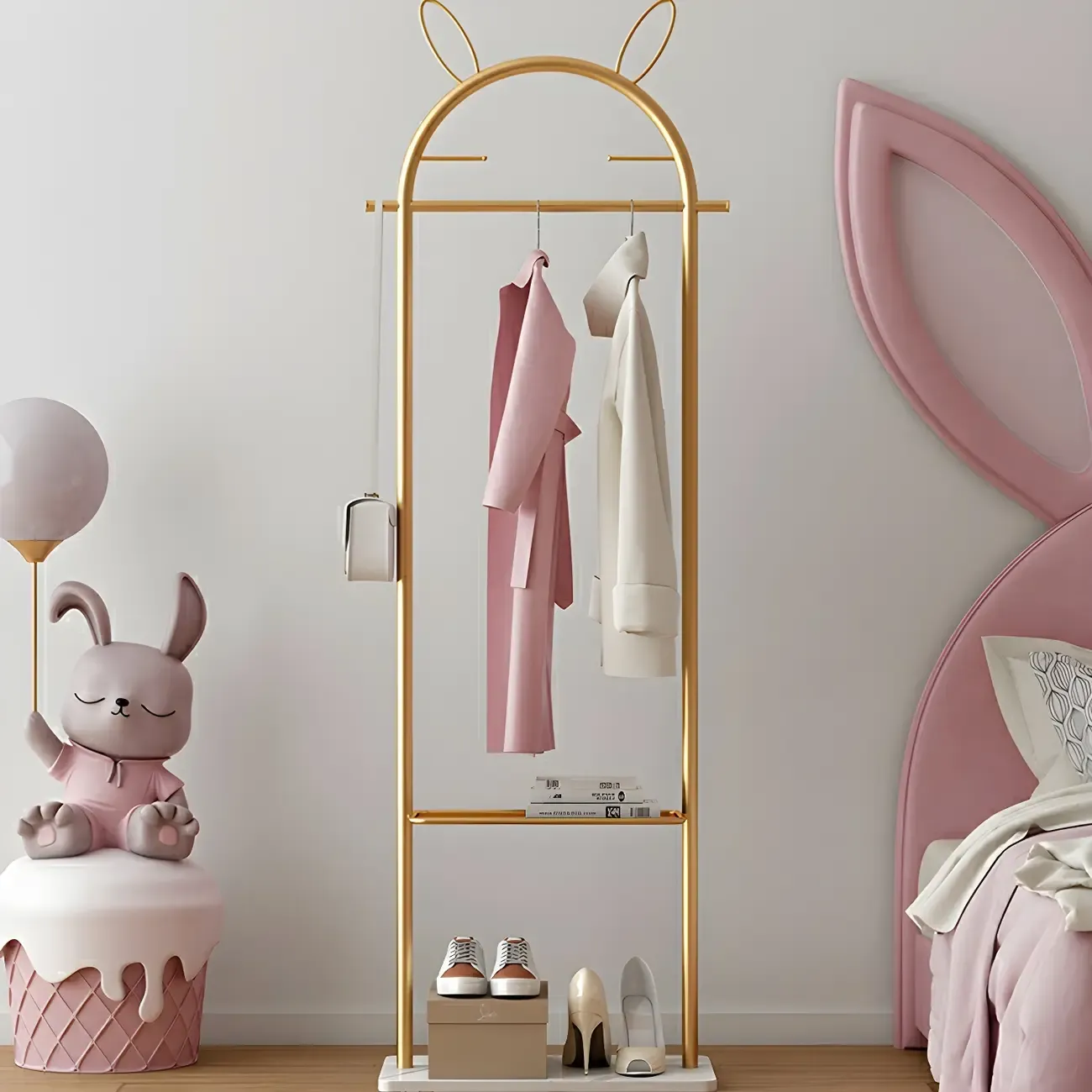 Modern Metal Coat Rack with Hooks & Shelf Image - 23