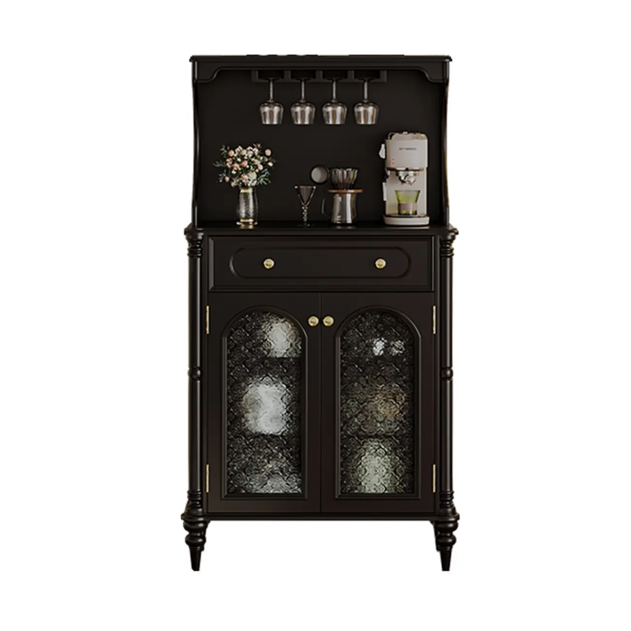 Wooden Display Cabinet with Stemware Shelf for Kitchen Image - 5 | homeyfad