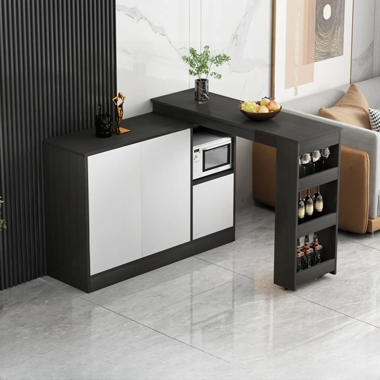 Modern Brown Counter Bar Table with Wine Cabinet Storage for Living Room Image - 2 | homeyfad