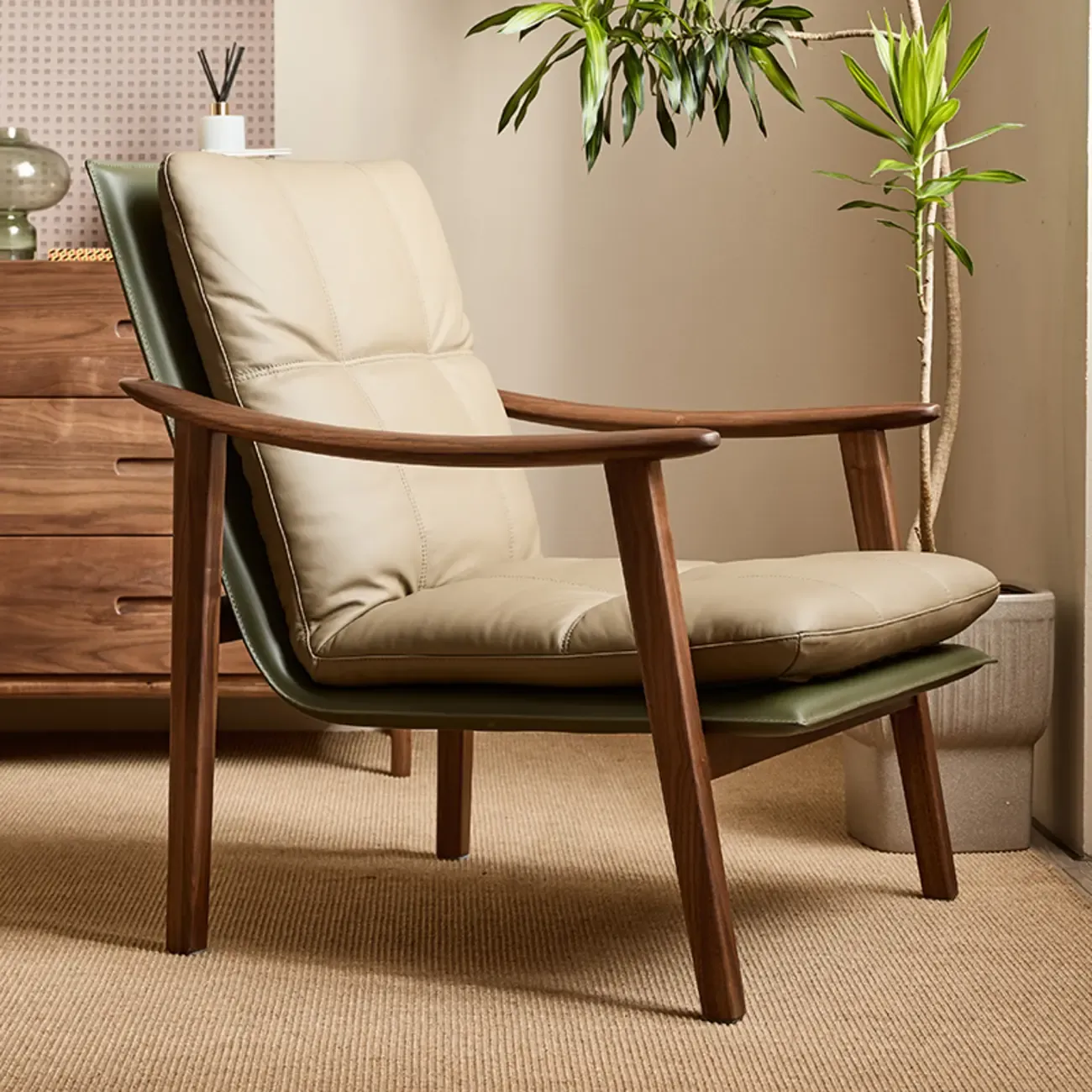 Scandinavian Green Genuine Leather Armchair  Image - 1