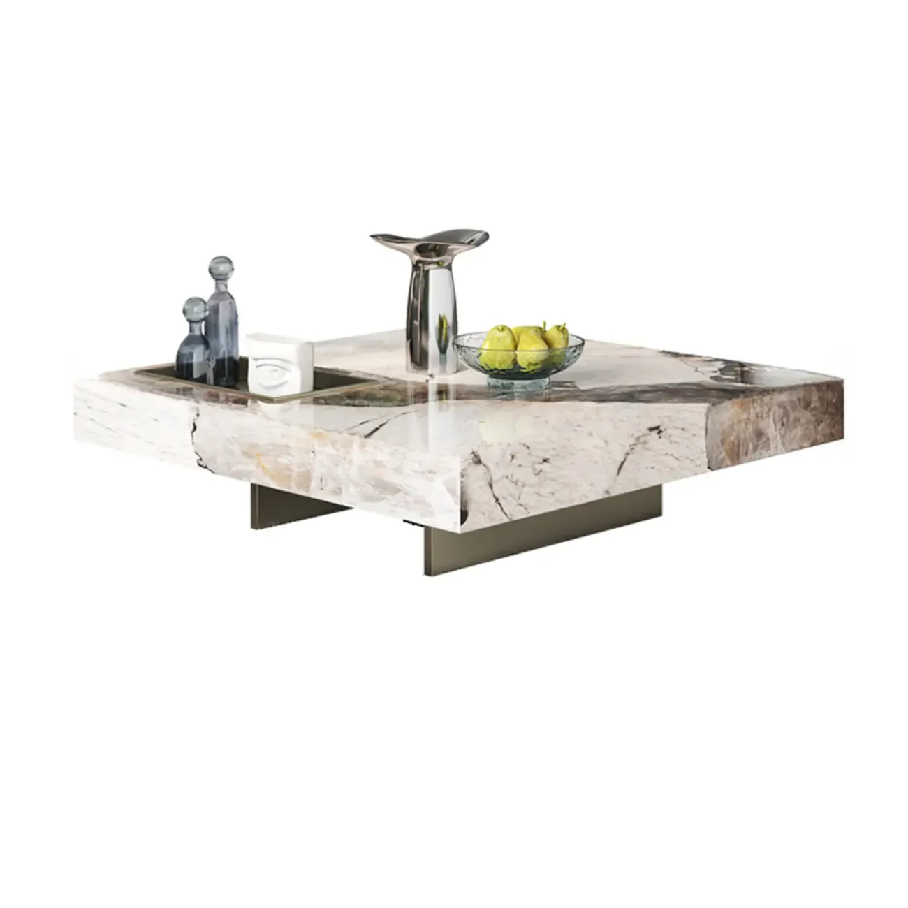 Modern Elegant White Square Coffee Table with Silver Base Image - 5