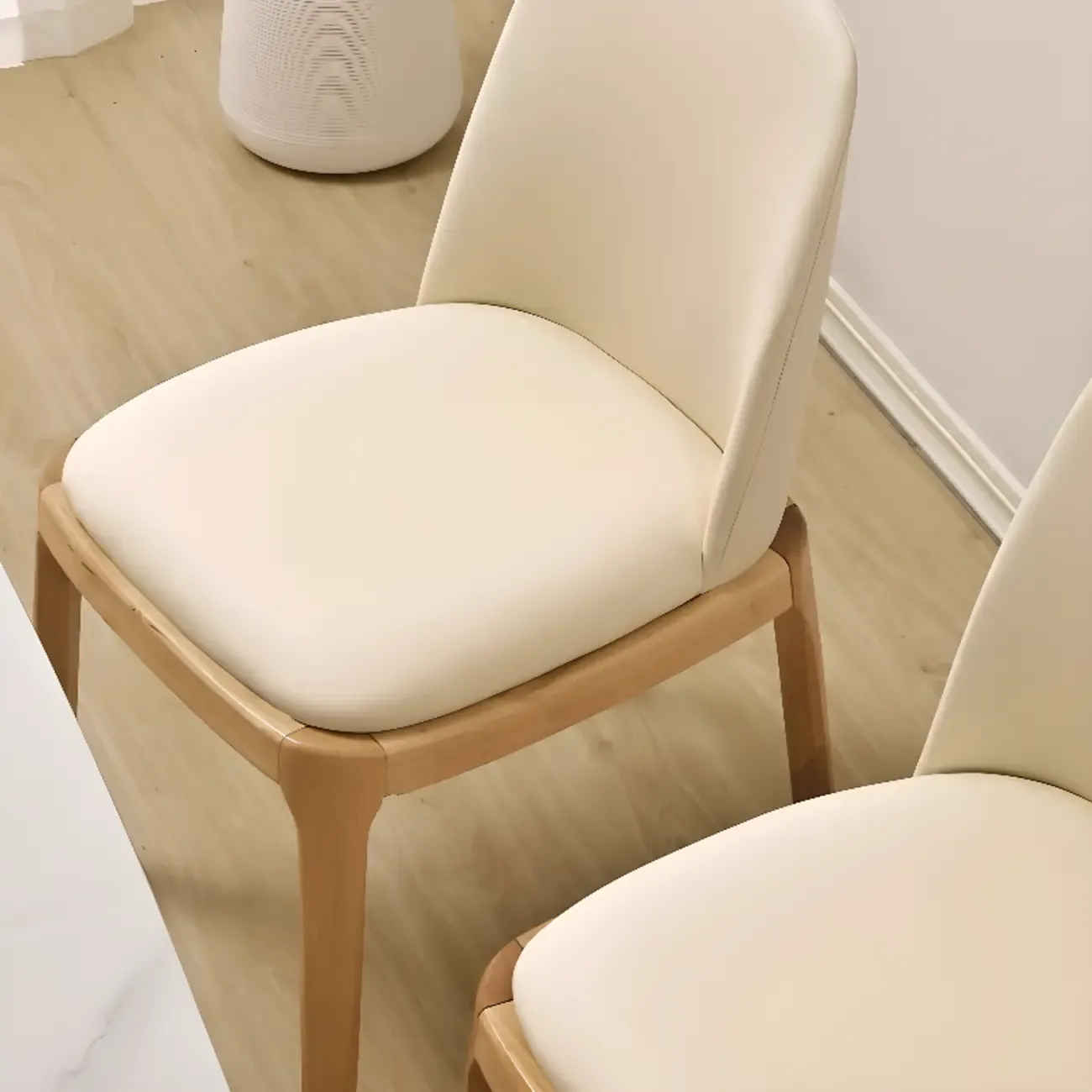Wooden Modern Dining Chair Solid Back Armless with Upholstered Image - 13
