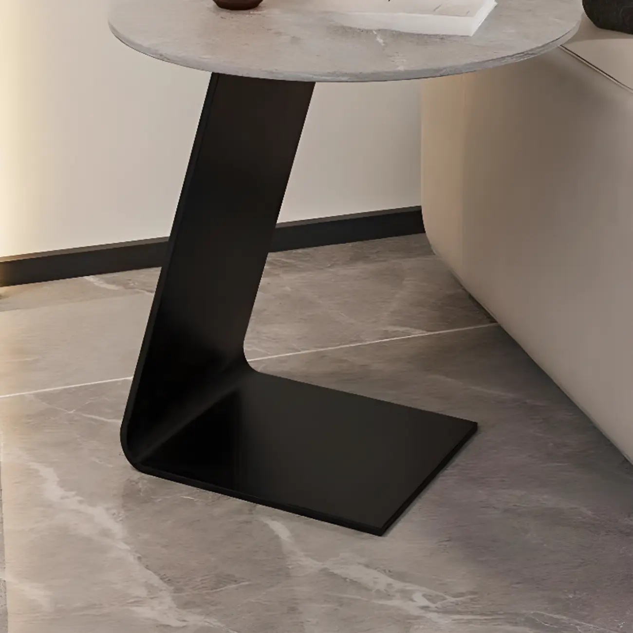 Black Metal Base Round C-Shaped Marble Side Table for Couch Image - 10 | homeyfad