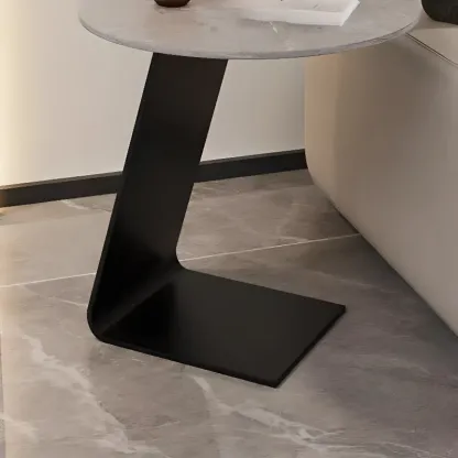 Black Metal Base Round C-Shaped Marble Side Table for Couch Image - 10