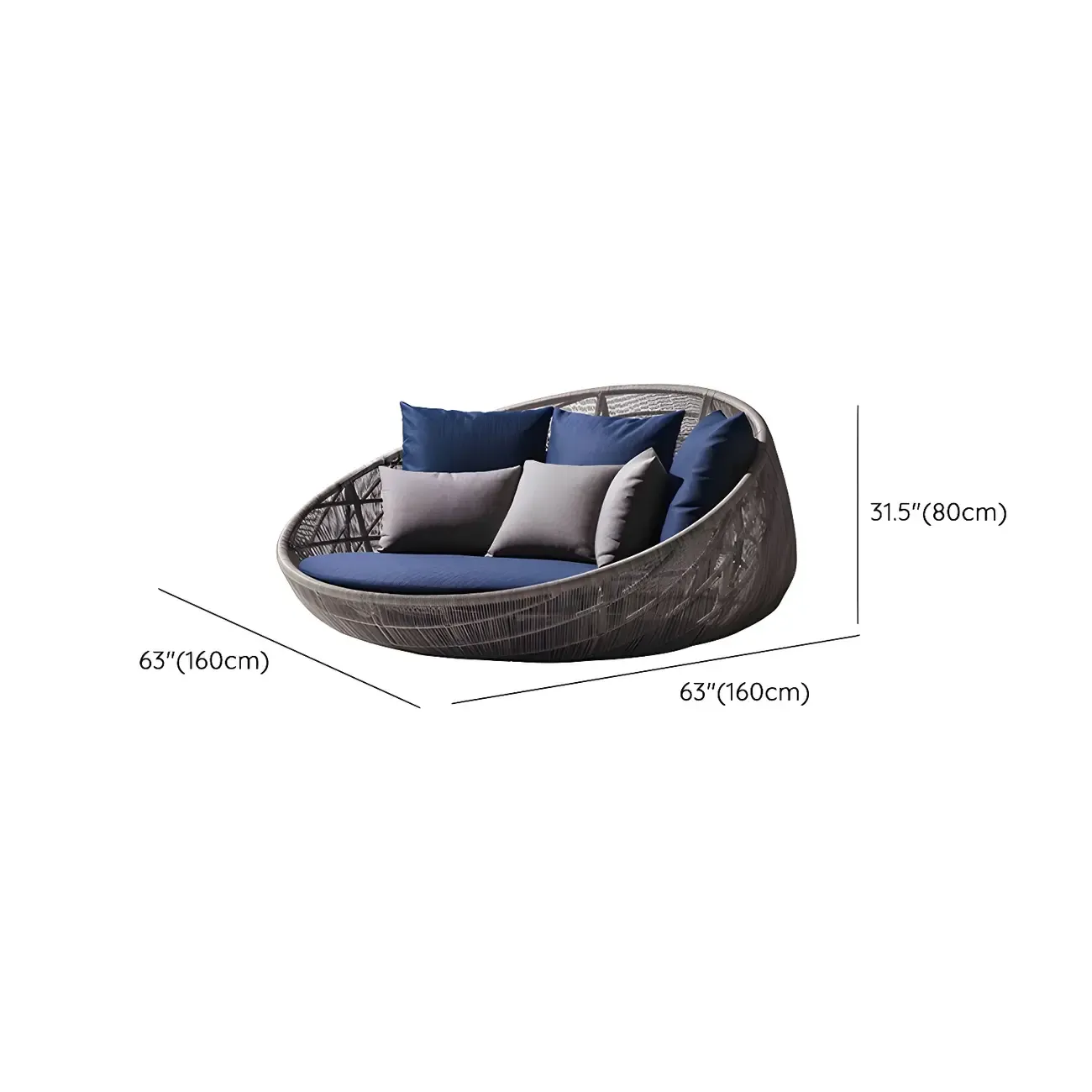 Brown Modern Vine Weaving Daybed Outdoor with Mattress #size