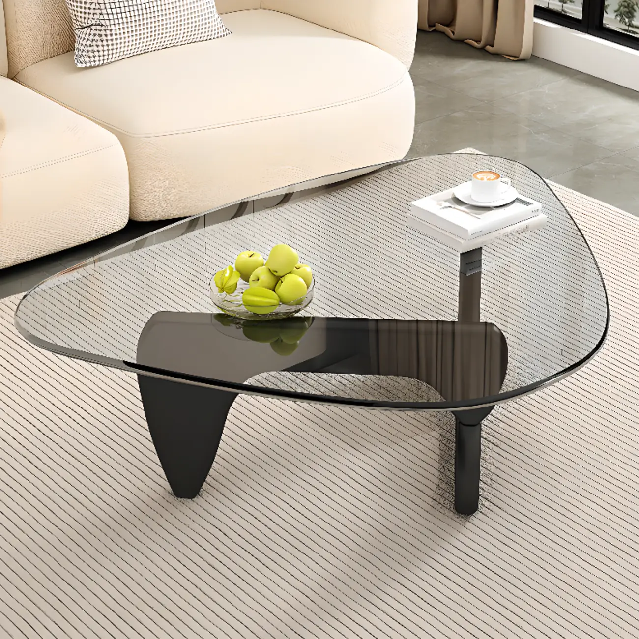 Triangular Glass Top Modern Wood Base Coffee Table Image - 4 | homeyfad