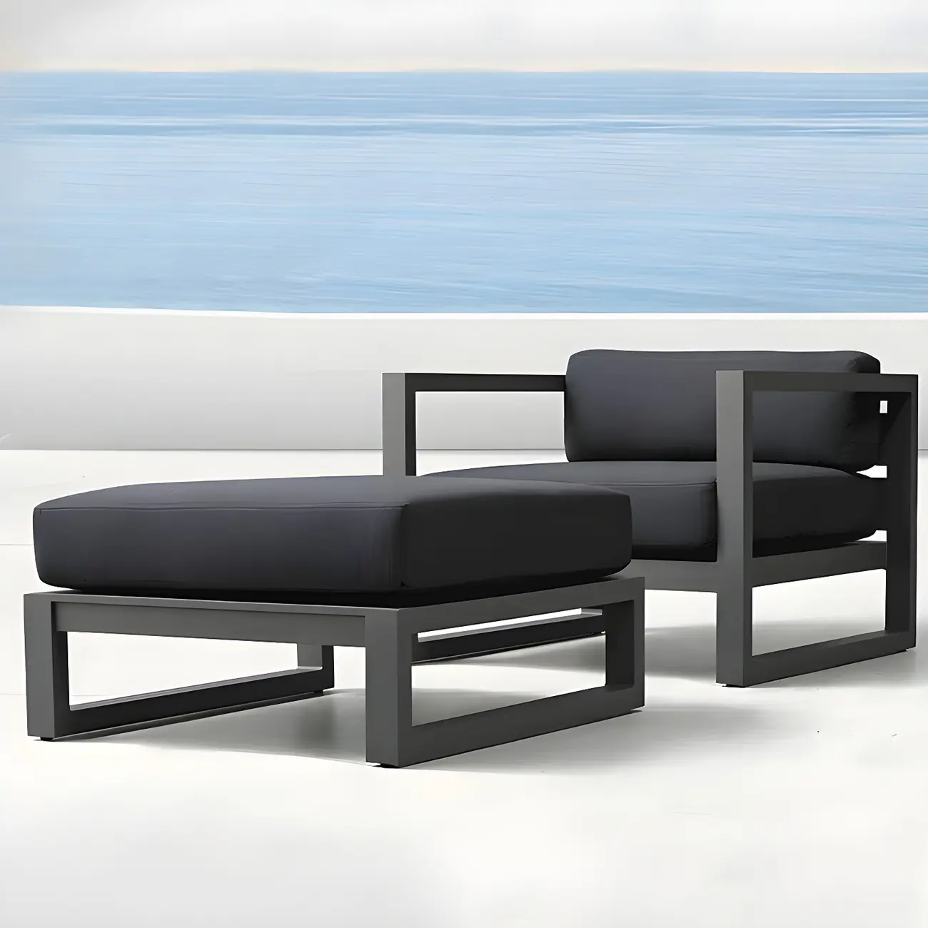 Industrial Style Black Metal Outdoor Sofa with Cushion Image - 1 | homeyfad