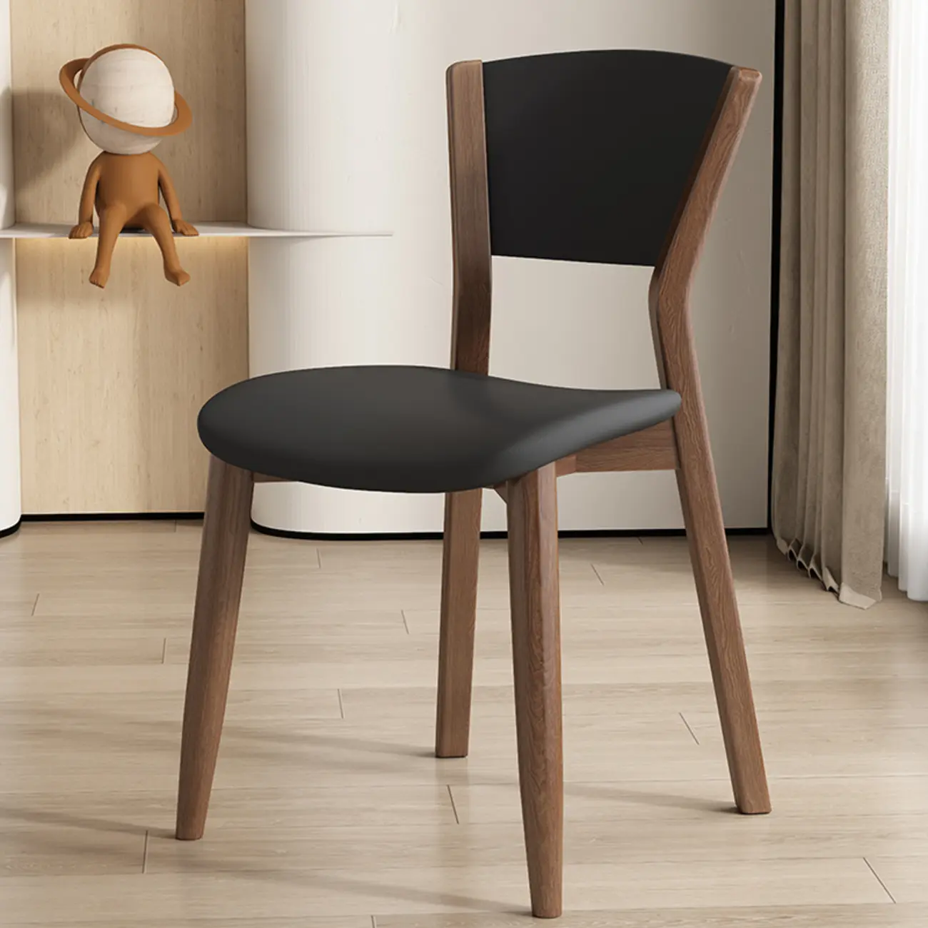 Simple Wooden Open Back Faux Leather Upholstered Dining Chair Image - 9 | homeyfad