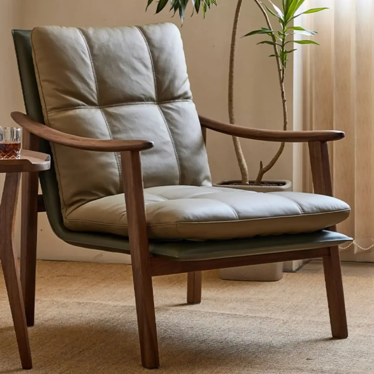 Scandinavian Green Genuine Leather Armchair  Image - 3