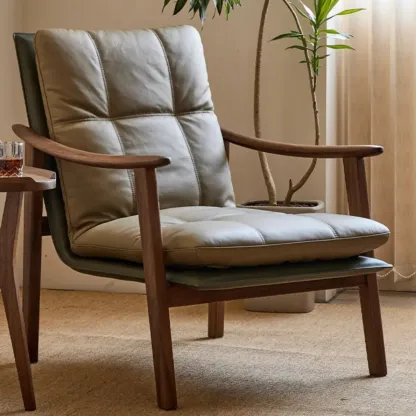 Scandinavian Green Genuine Leather Armchair  Image - 3