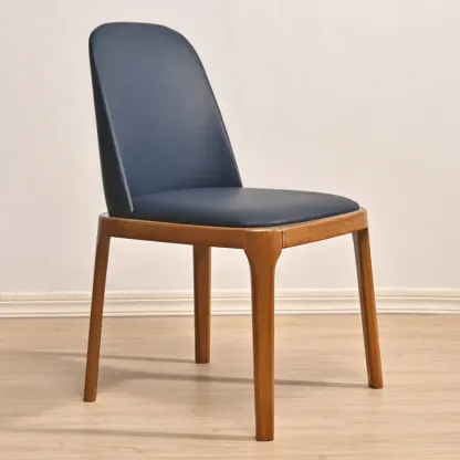 Wooden Modern Dining Chair Solid Back Armless with Upholstered Image - 14