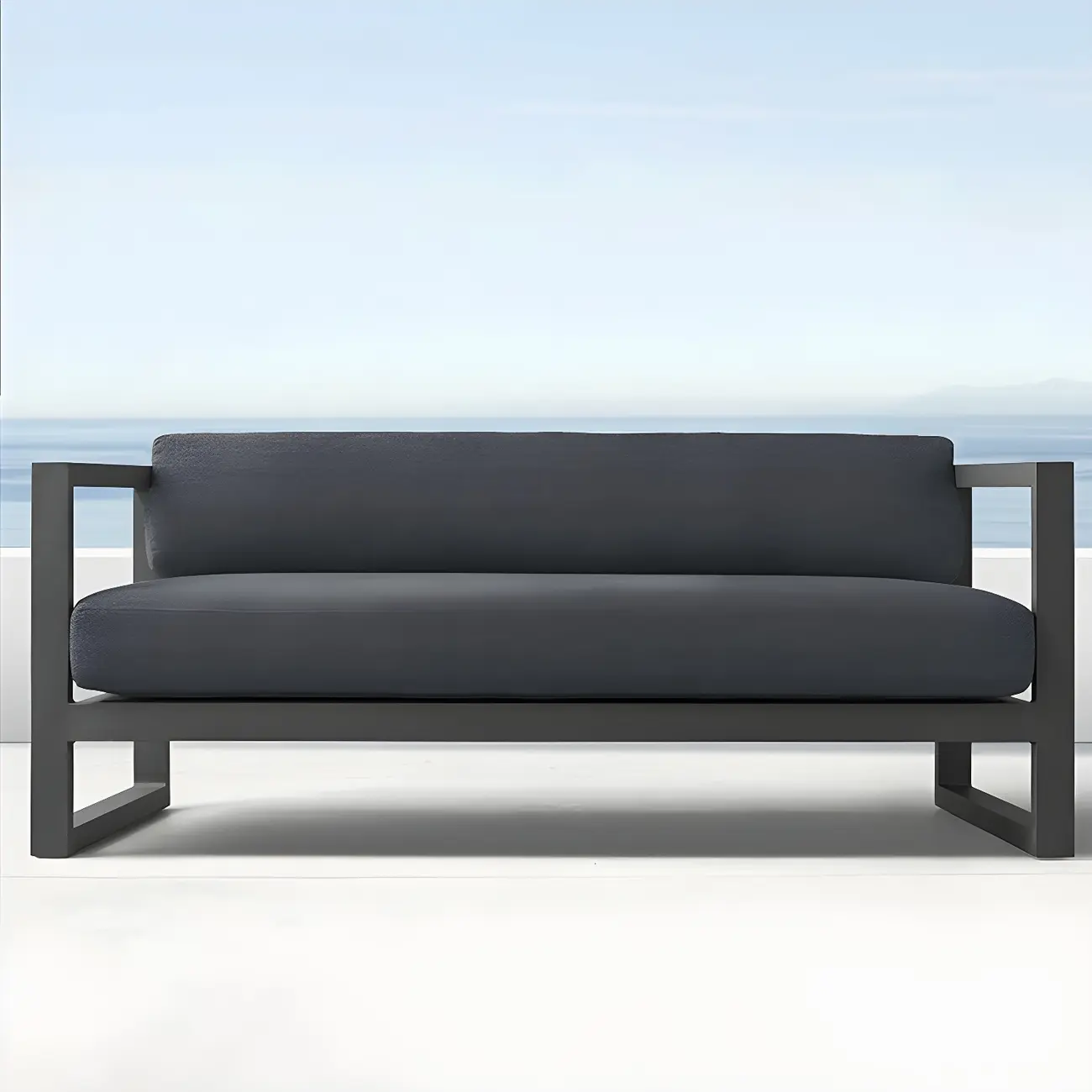 Industrial Style Black Metal Outdoor Sofa with Cushion Image - 2 | homeyfad