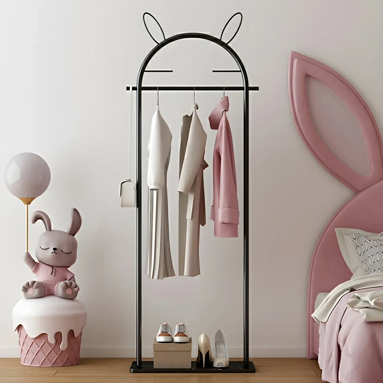 Modern Metal Coat Rack with Hooks & Shelf Image - 26