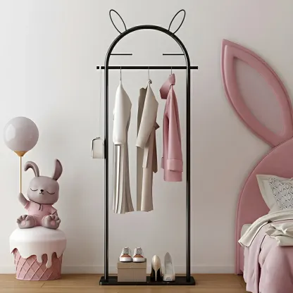 Modern Metal Coat Rack with Hooks & Shelf Image - 26