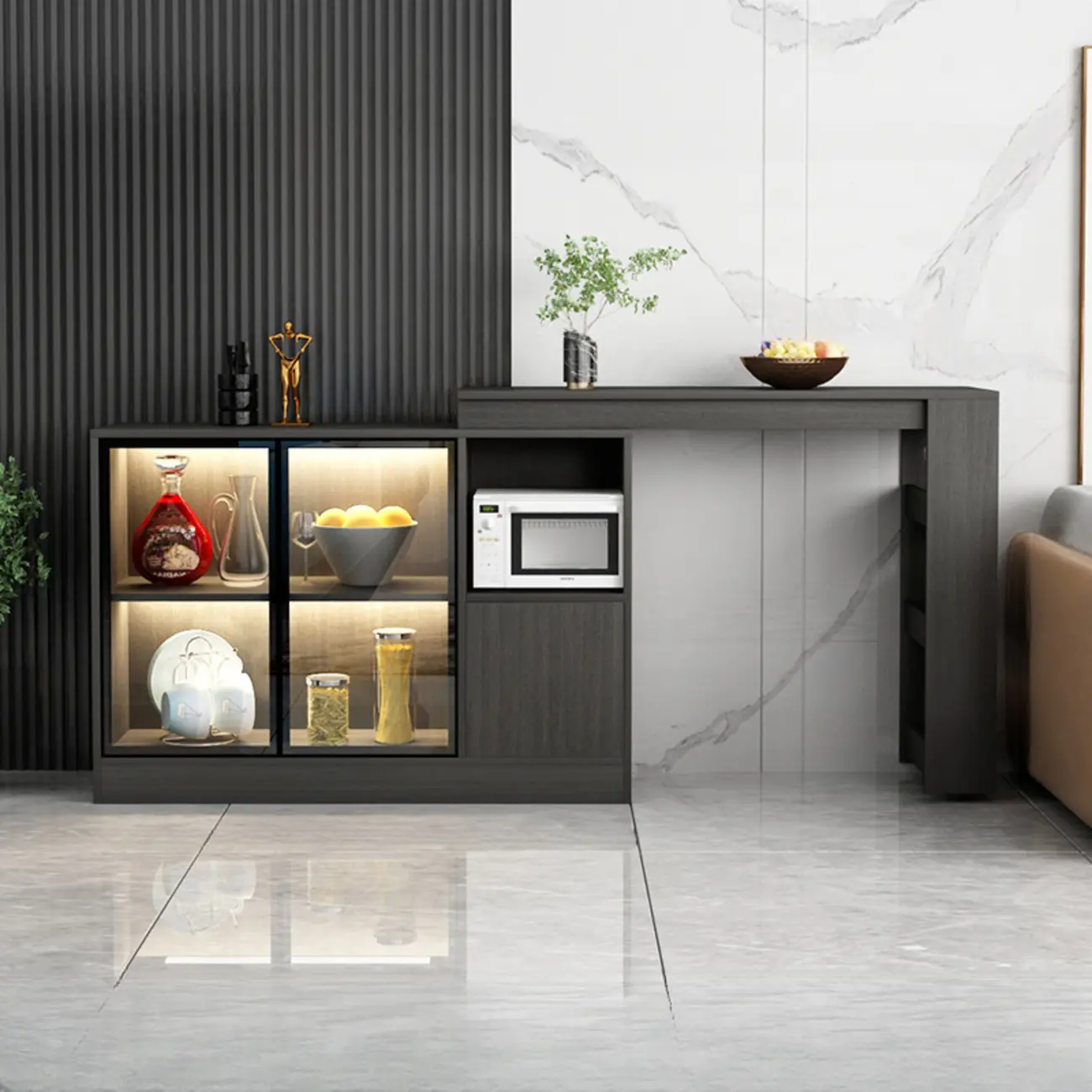 Modern Brown Counter Bar Table with Wine Cabinet Storage for Living Room Image - 4 | homeyfad