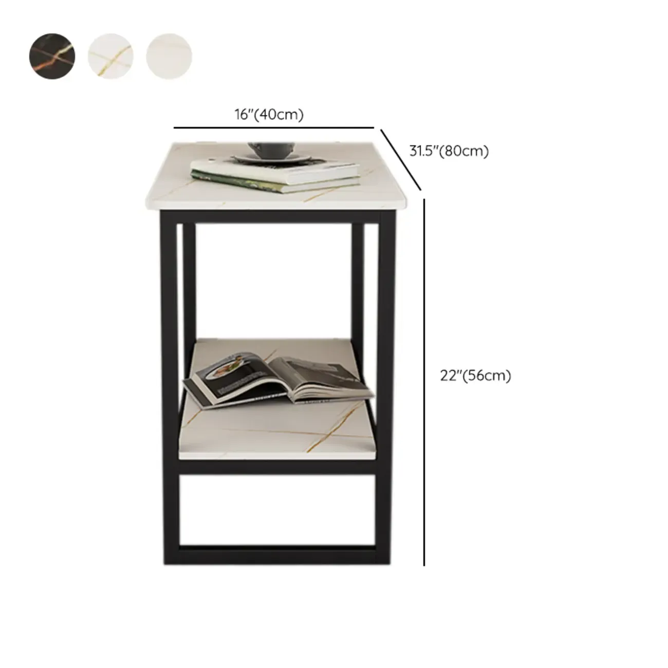 Glam Black Marble Side Table with Storage for Living Room Image - 24