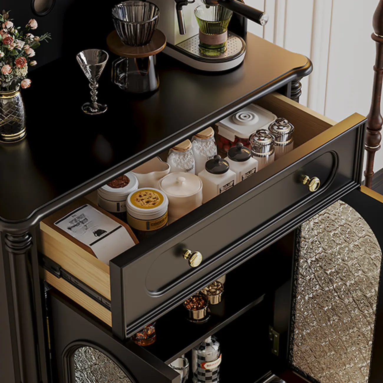 Wooden Display Cabinet with Stemware Shelf for Kitchen Image - 7 | homeyfad