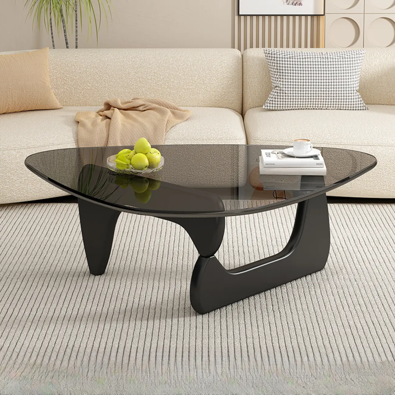 Triangular Glass Top Modern Wood Base Coffee Table Image - 1 | homeyfad