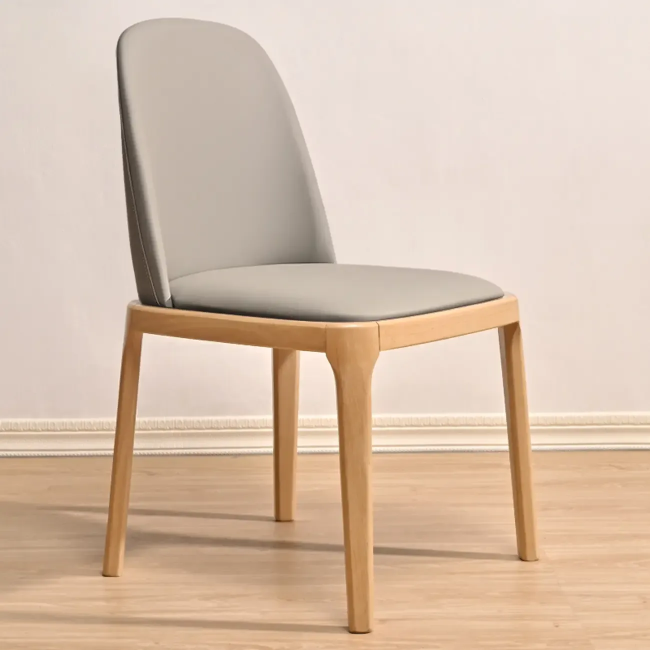 Wooden Modern Dining Chair Solid Back Armless with Upholstered Image - 15