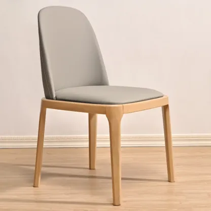 Wooden Modern Dining Chair Solid Back Armless with Upholstered Image - 15