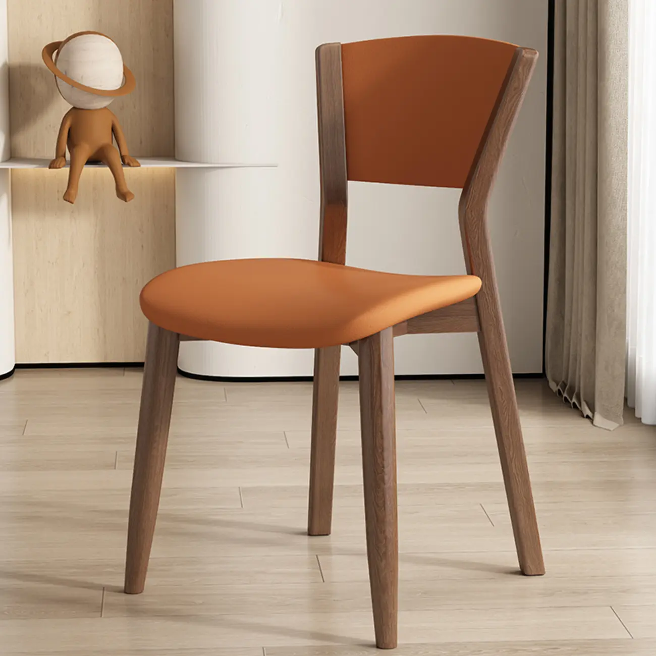 Simple Wooden Open Back Faux Leather Upholstered Dining Chair Image - 10 | homeyfad
