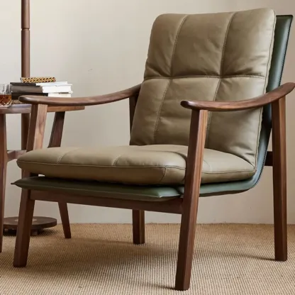 Scandinavian Green Genuine Leather Armchair  Image - 4