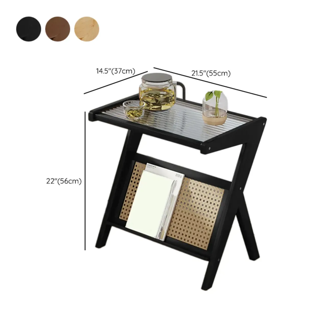 Glass Top Side Table with Magazine Rack for Living Room Image - 18