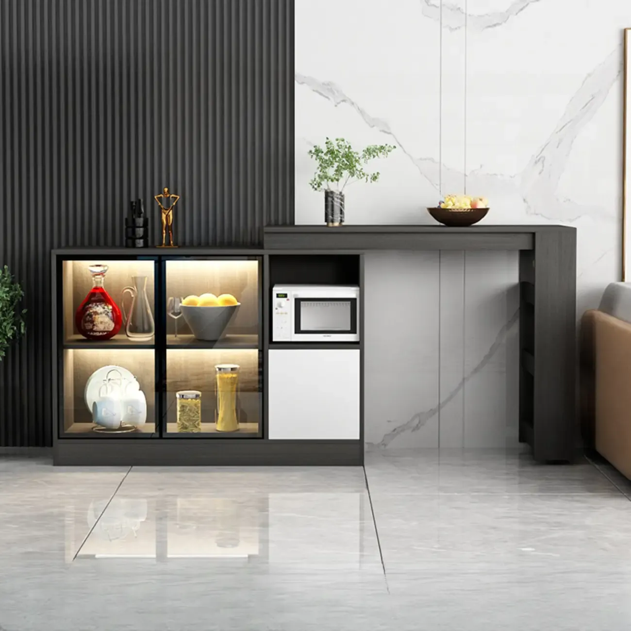 Modern Brown Counter Bar Table with Wine Cabinet Storage for Living Room Image - 5