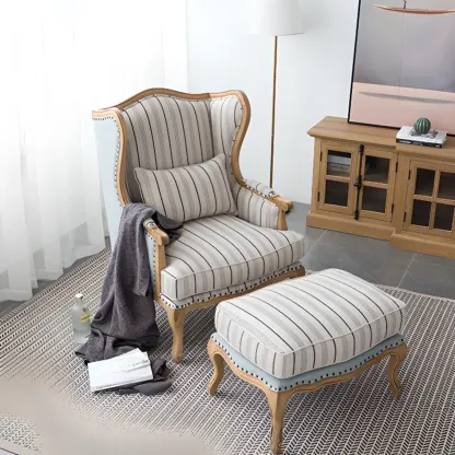 Elegant Cotton & Linen Wingback Chair for Living Room Image - 1