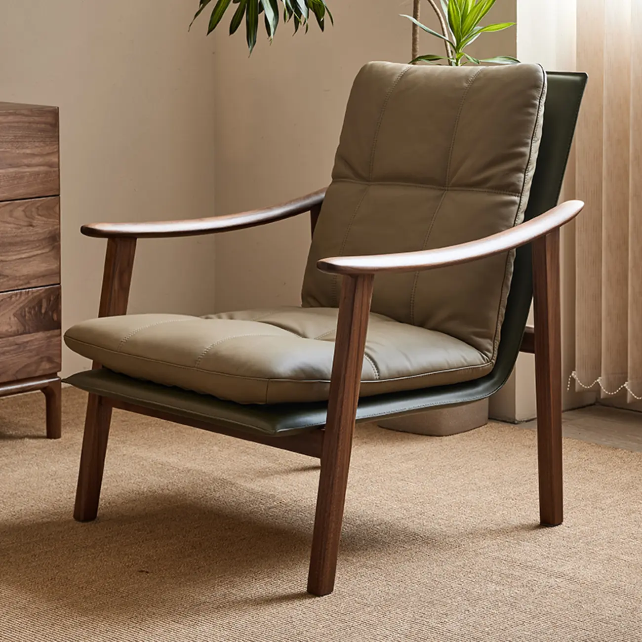 Scandinavian Green Genuine Leather Armchair  Image - 5 | homeyfad