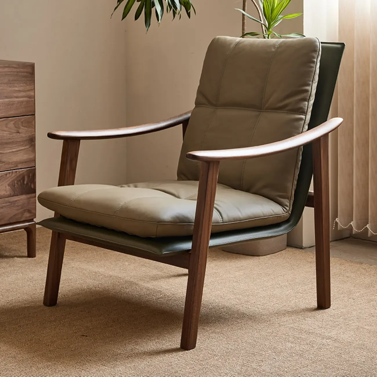 Scandinavian Green Genuine Leather Armchair | HomeyFad