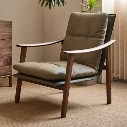 Scandinavian Green Genuine Leather Armchair  Image - 5