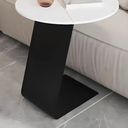 Black Metal Base Round C-Shaped Marble Side Table for Couch Image - 13
