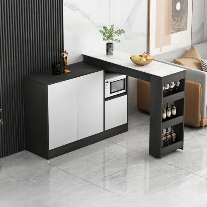 Modern Brown Counter Bar Table with Wine Cabinet Storage for Living Room Image - 6