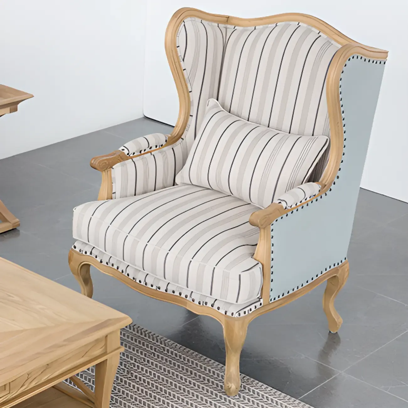 Elegant Cotton & Linen Wingback Chair for Living Room Image - 2