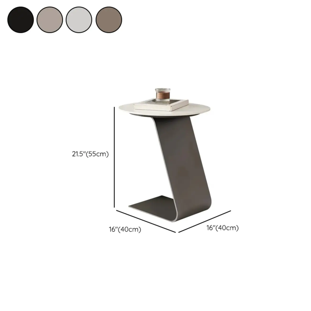 Black Metal Base Round C-Shaped Marble Side Table for Couch #size