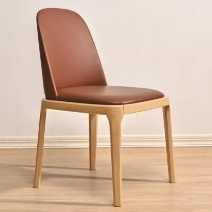 Wooden Modern Dining Chair Solid Back Armless with Upholstered Image - 17