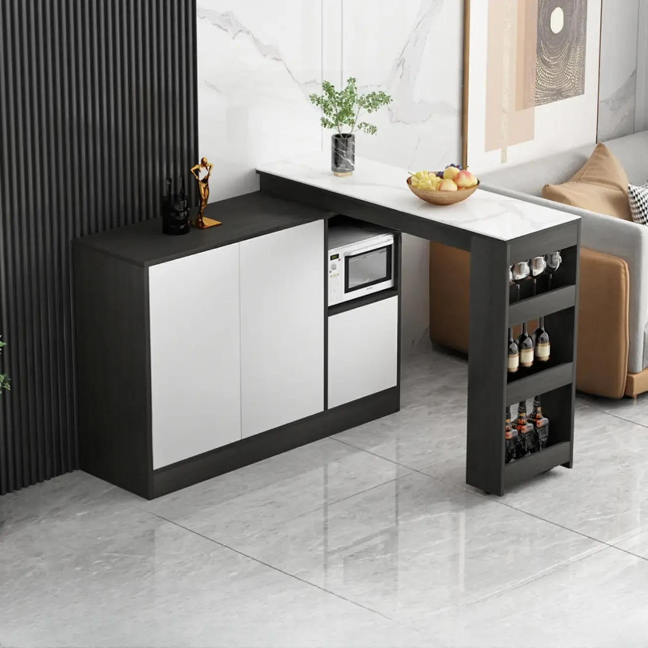 Modern Brown Counter Bar Table with Wine Cabinet Storage for Living Room Image - 7