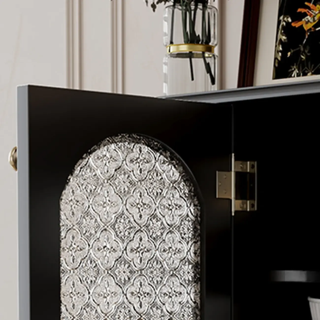 Wooden Display Cabinet with Stemware Shelf for Kitchen Image - 10