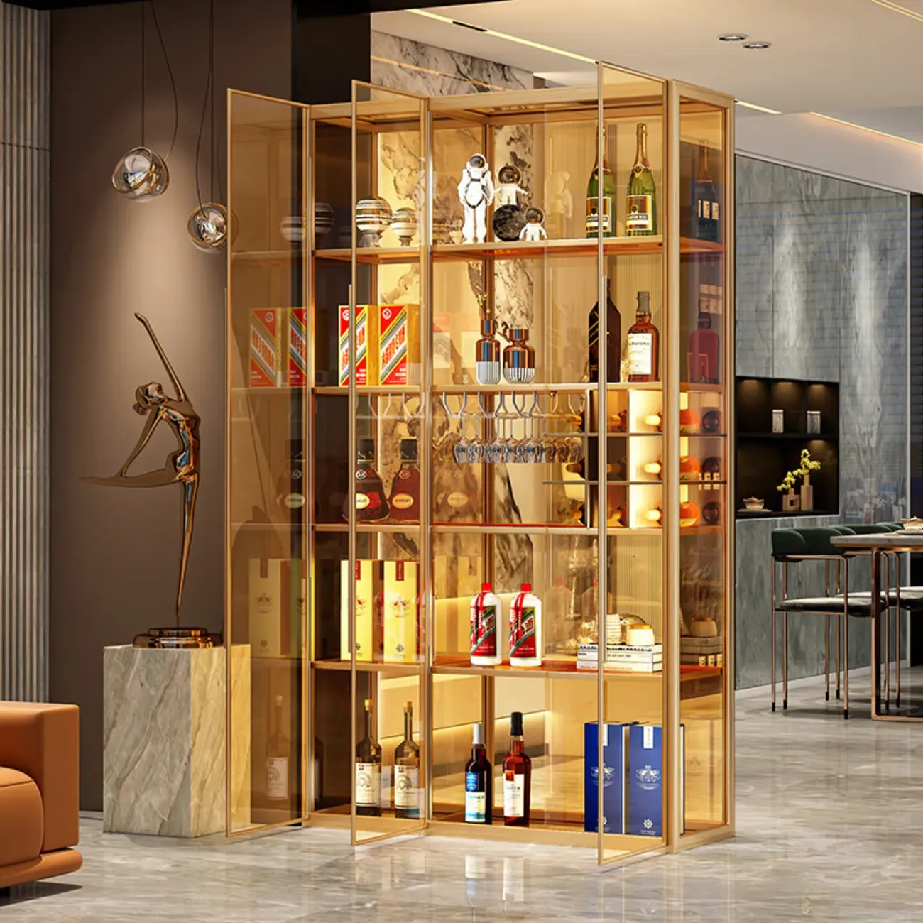 Metal Freestanding Display Cabinet with Glass Doors Image - 1