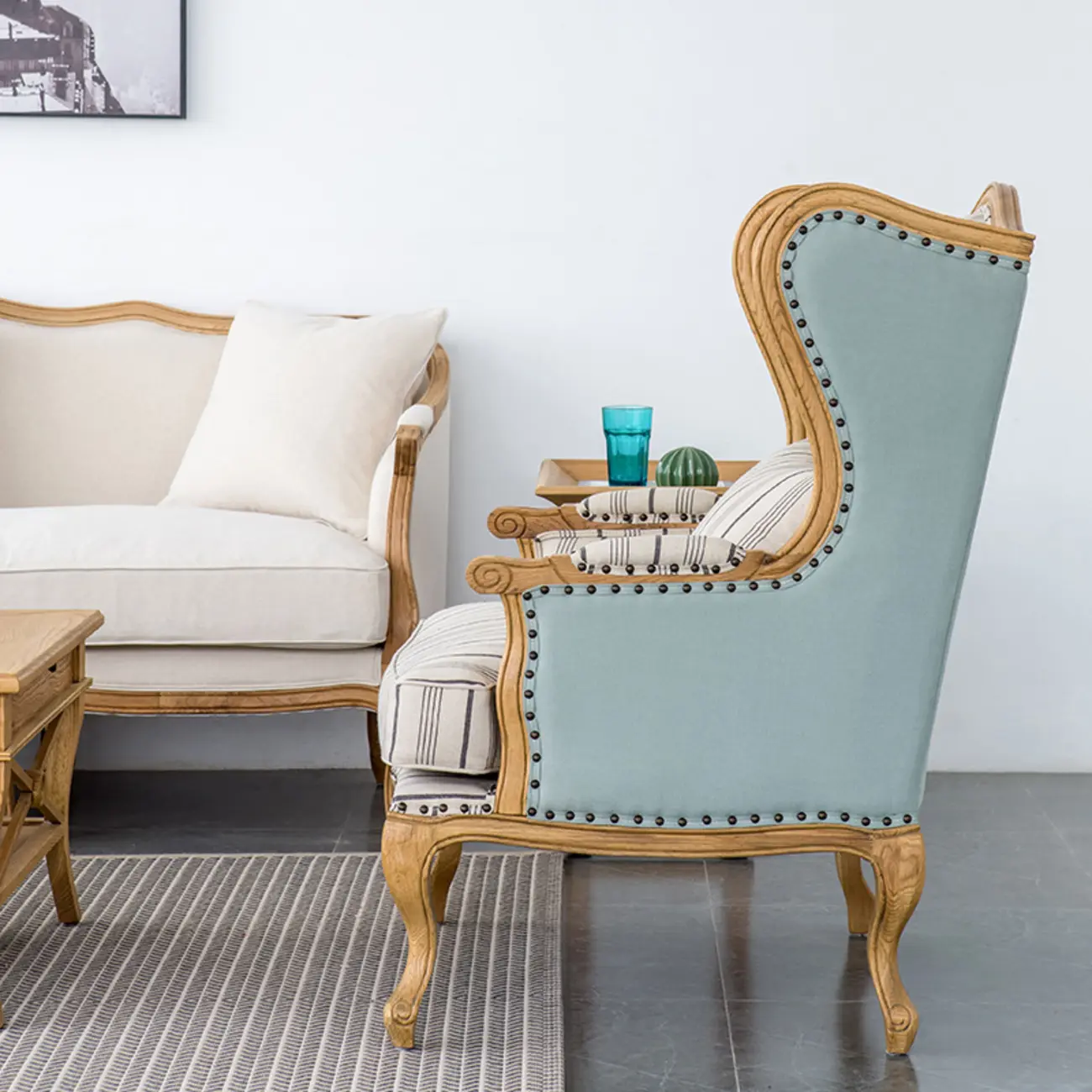 Elegant Cotton & Linen Wingback Chair for Living Room Image - 3 | homeyfad