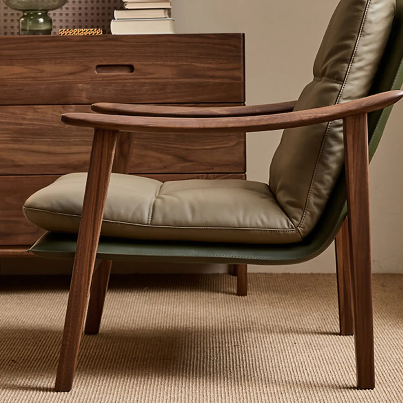 Scandinavian Green Genuine Leather Armchair  Image - 7 | homeyfad