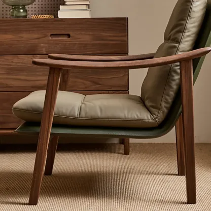 Scandinavian Green Genuine Leather Armchair  Image - 7