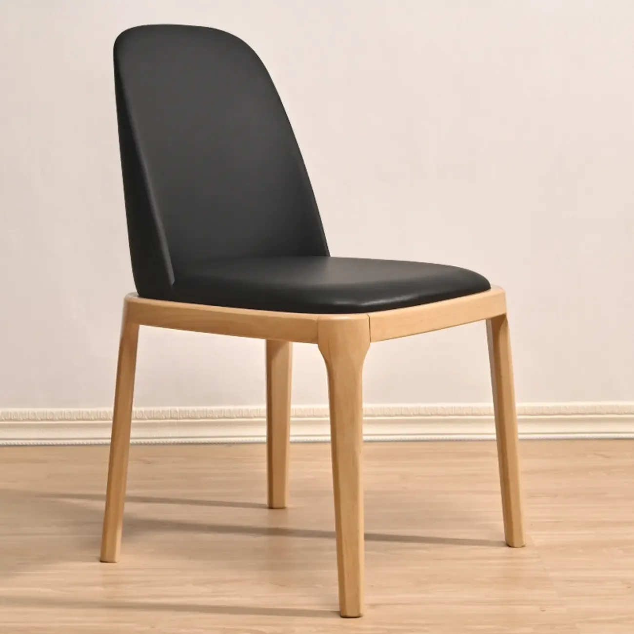 Wooden Modern Dining Chair Solid Back Armless with Upholstered Image - 18
