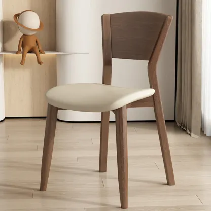 Simple Wooden Open Back Faux Leather Upholstered Dining Chair Image - 13