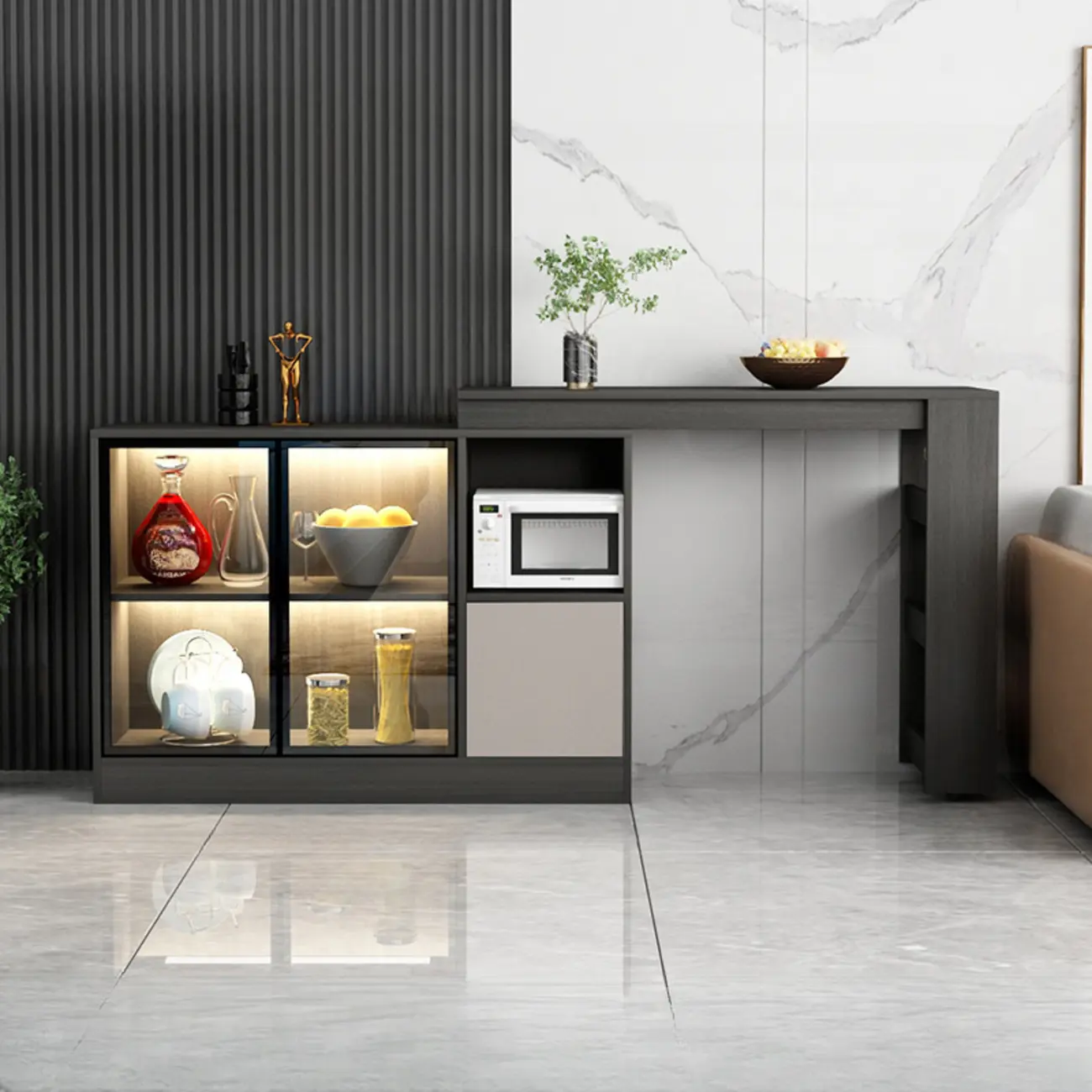 Modern Brown Counter Bar Table with Wine Cabinet Storage for Living Room Image - 8 | homeyfad